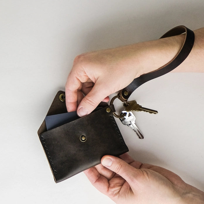 Leather ID Keychain Wristlet Wallet