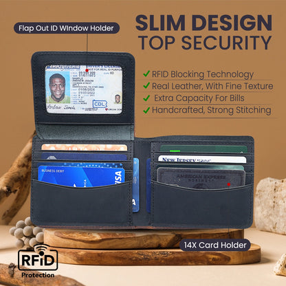 RFID Leather Wallet w/ ID Flap