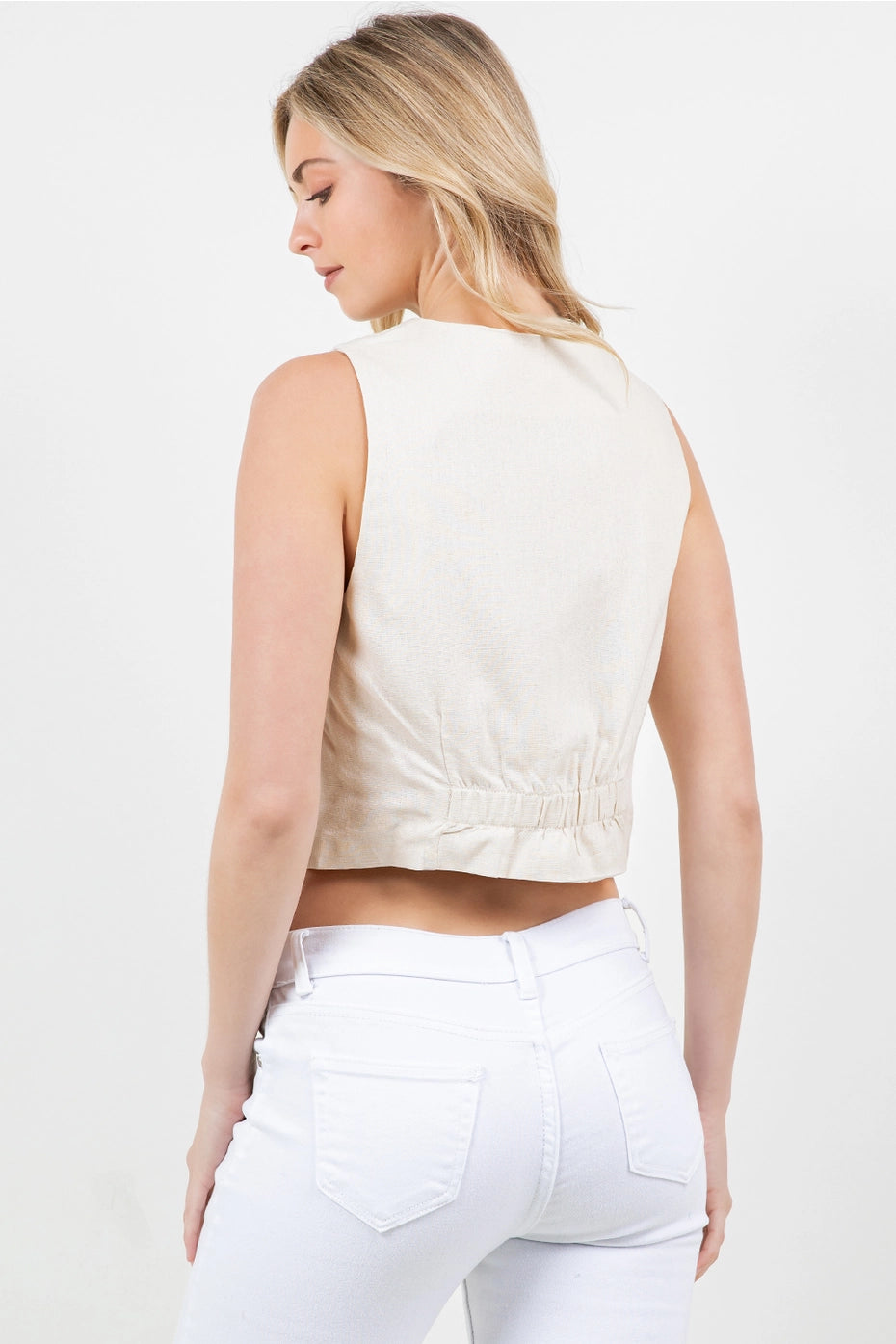 V-Neck Linen Button Down Vest