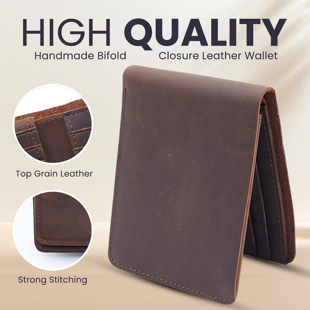 Genuine Leather Wallet w/ Flap Out ID Window