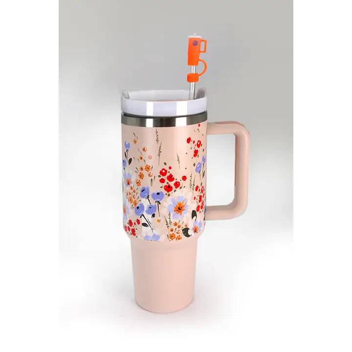 40oz Stainless Steel Tumbler - Light Pink Floral