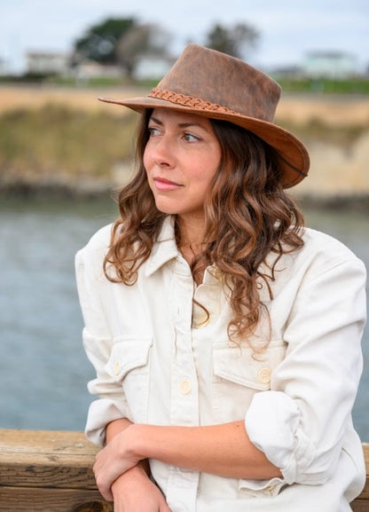 Leather Crushable Outback Hat - Copper
