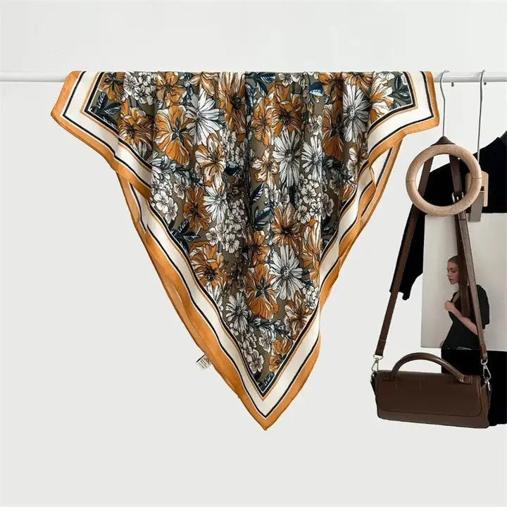 Vintage Floral Print Silk Scarf