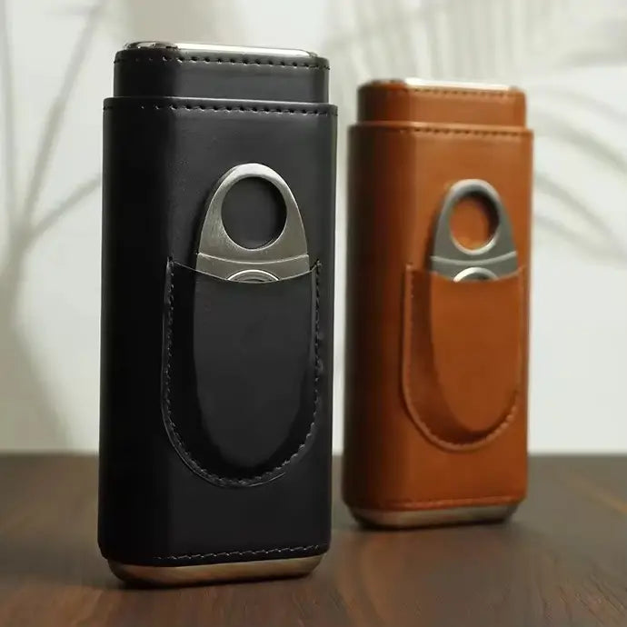Leather Cigar Case/Humidor w/ Cutter