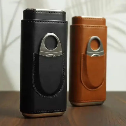 Leather Cigar Case/Humidor w/ Cutter