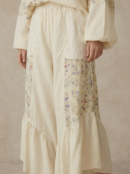 Floral Patchwork Ruffle Pants