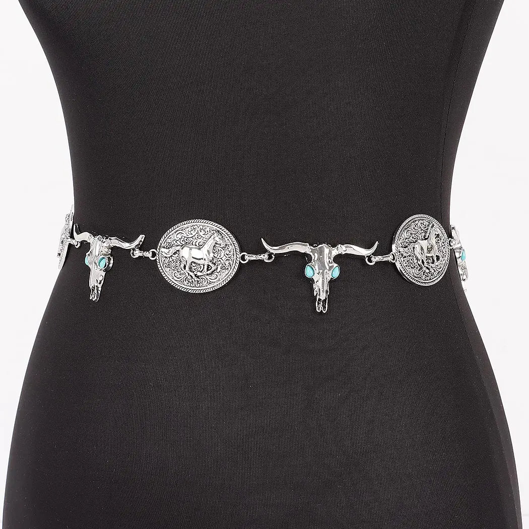 Vintage Skull Metal Chain Belt