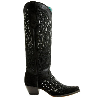 Corral LD Black Overlay & Crystals Tall Top Boot