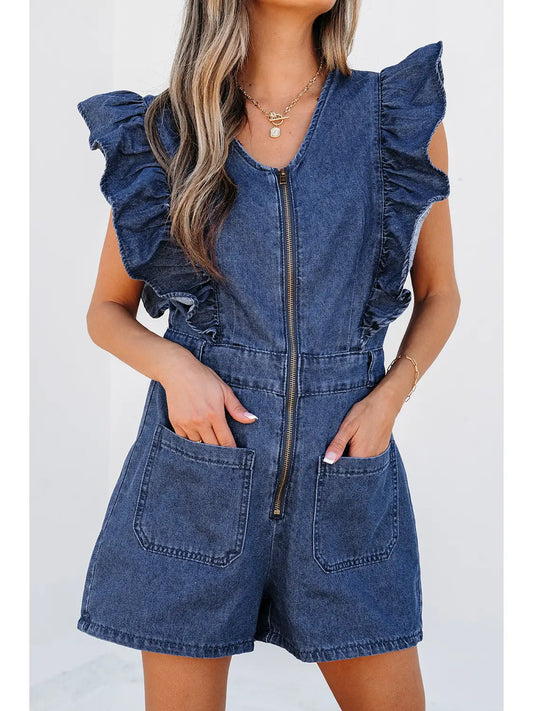 Ruffled Denim Romper
