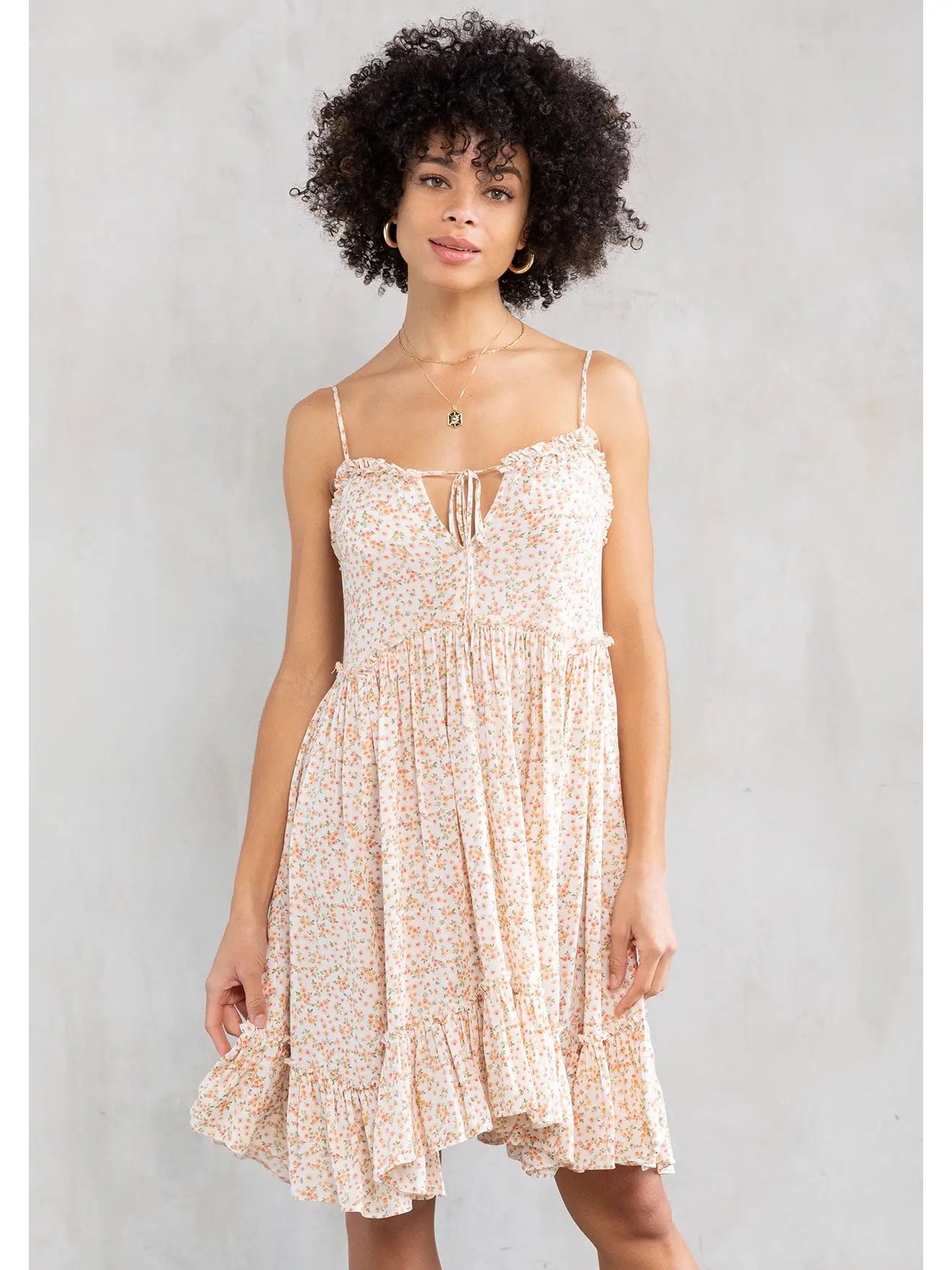 Ditsy Floral Print Panel Mini Dress