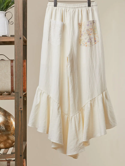 Floral Patchwork Ruffle Pants