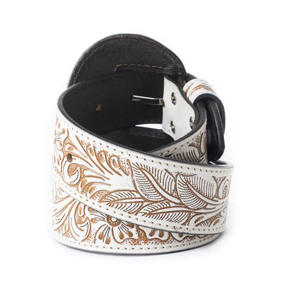 High Desert Women's Hand Tooled White Leather Belt