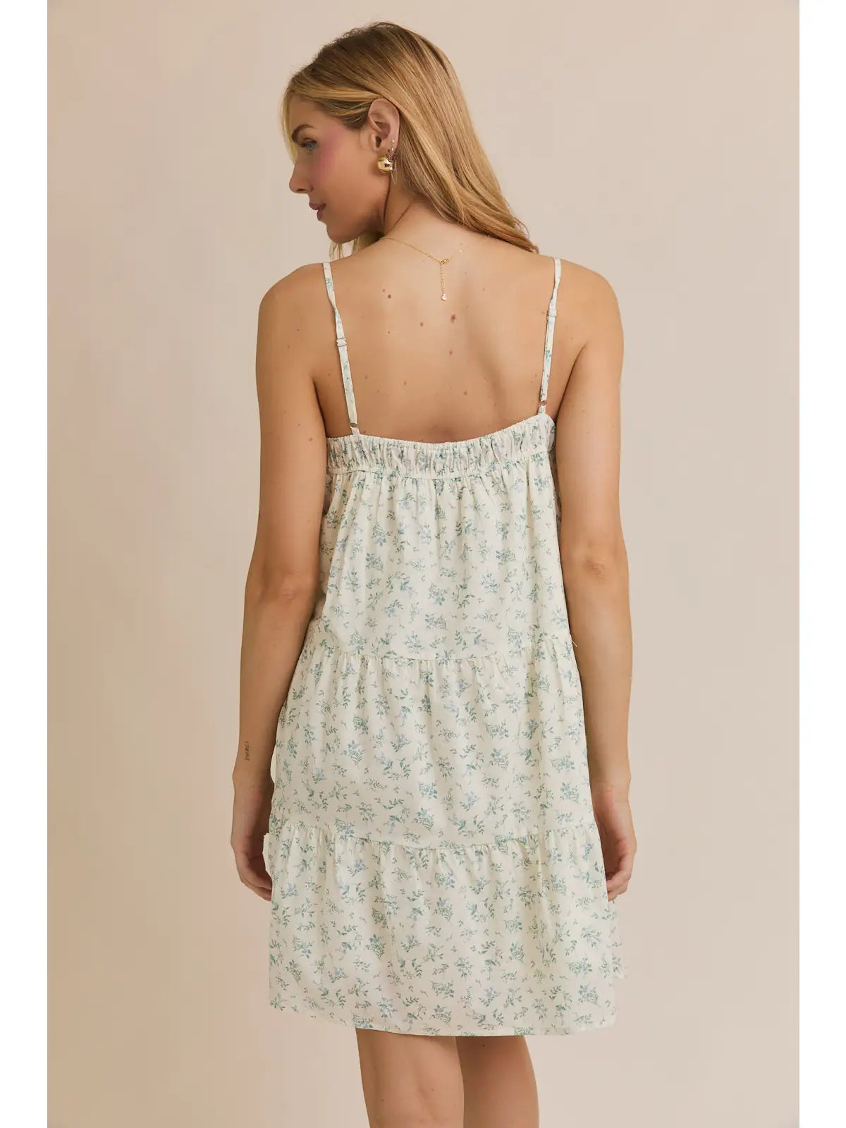 Sleeveless Tiered Cotton Floral Mini Dress