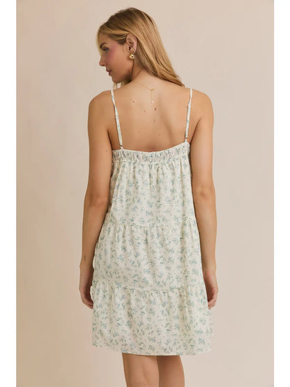 Sleeveless Tiered Cotton Floral Mini Dress