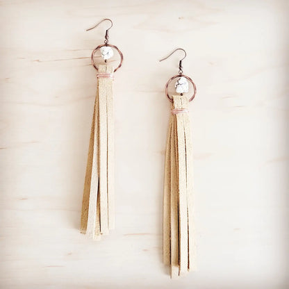 Turquoise Drop Earrings w/ Cream Leather Tassel