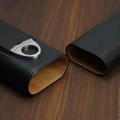 Leather Cigar Case/Humidor w/ Cutter