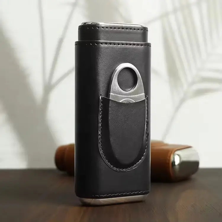 Leather Cigar Case/Humidor w/ Cutter