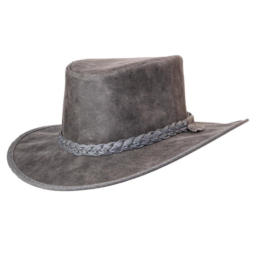 Leather Crushable Outback Hat - Bomber Grey