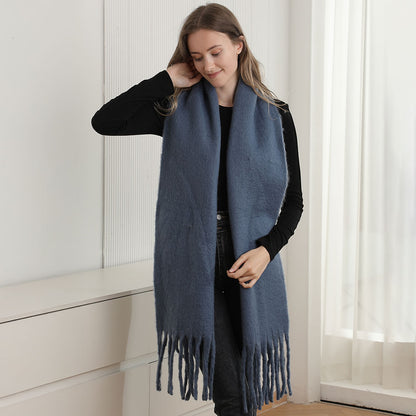 Cozy Oversized Fringe Scarf - Navy Blue