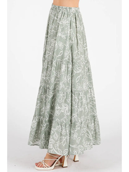Elastic Waist Floral Maxi Skirt w/ Pockets