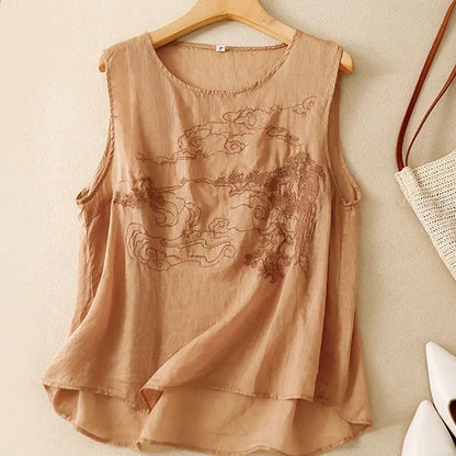 Embroidered Round Neck Halter Top