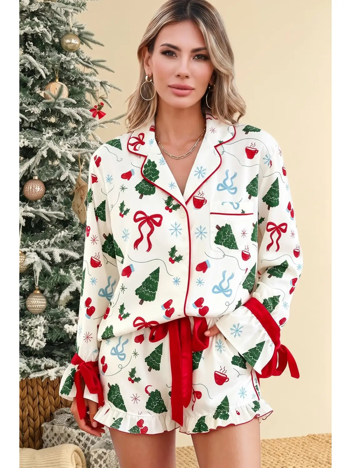 Christmas Ruffle Sleeve Lounge Set