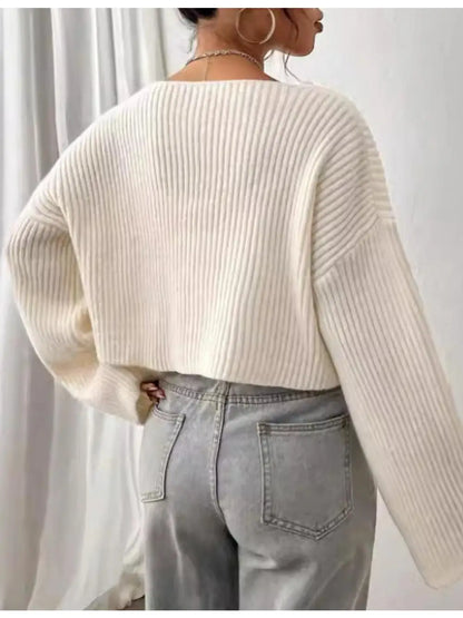 Ladies Drop Shoulder Ribbed Knit Sweater