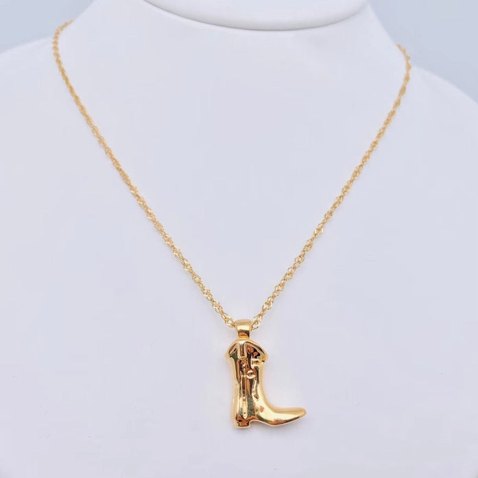 Gold Cowgirl Boot Charm Necklace
