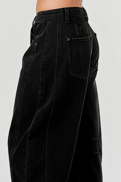 Ladies Mid Rise Black Barrel Jeans