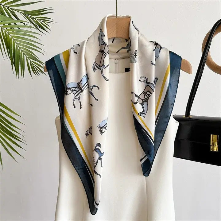 Silk Equestrian Blue Yellow Scarf