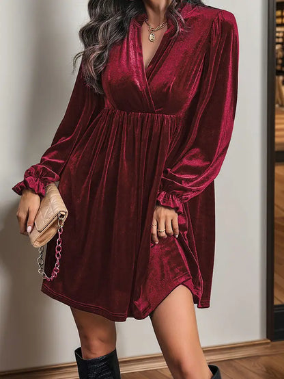 Red Velvet Long Sleeve Dress