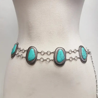 Silver Western Concho Double-Chain Belt w/ Stones