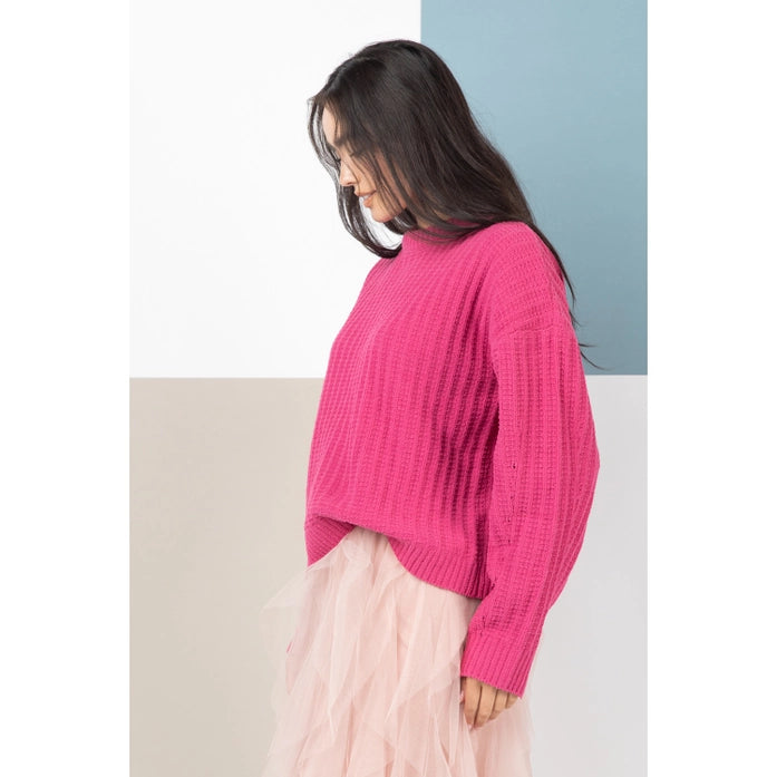 Pink Fringe Sleeve Knit Sweater
