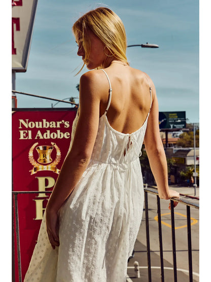 Embroidered Cotton Adjustable Midi Dress