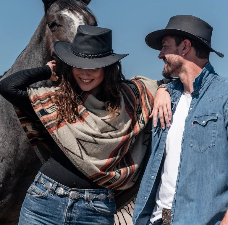 Leather Crushable Outback Hat - Black