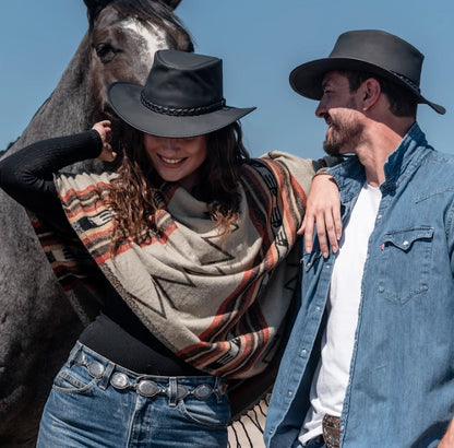 Leather Crushable Outback Hat - Black