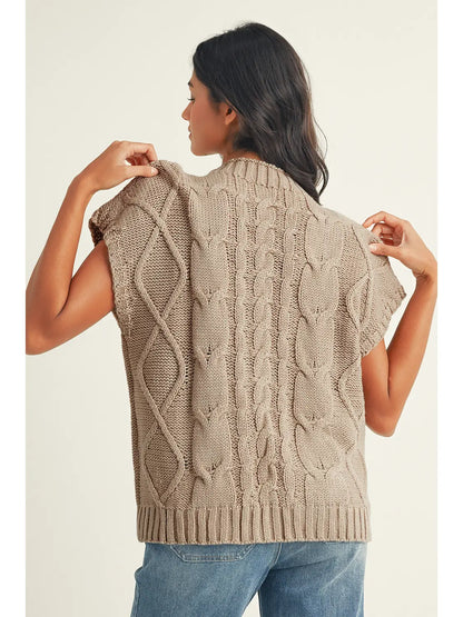 Cable Knit Bow Detail Short Sleeve Sweater
