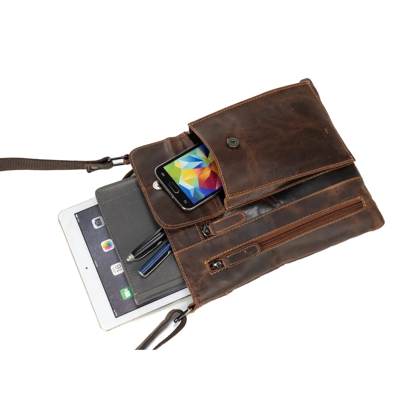 Leather Multi Pocket Crossbody Bag