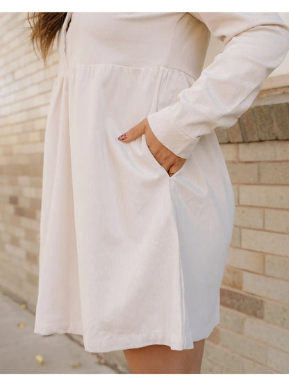 Oatmeal Corduroy Long Sleeve Mini Dress