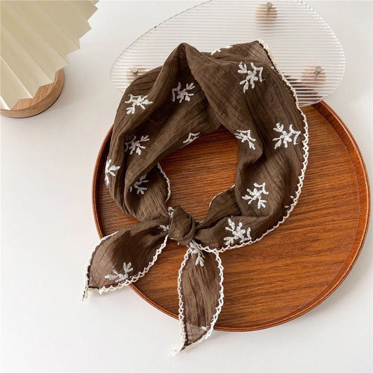 Patterned Lace Trip Scarf - Coffee
