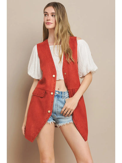 Rust Suede Midi Vest