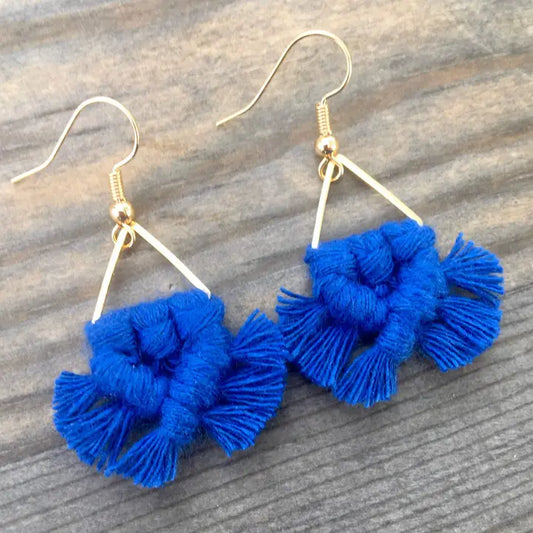 Micro Fringe Triangle Earrings - Blue & Gold