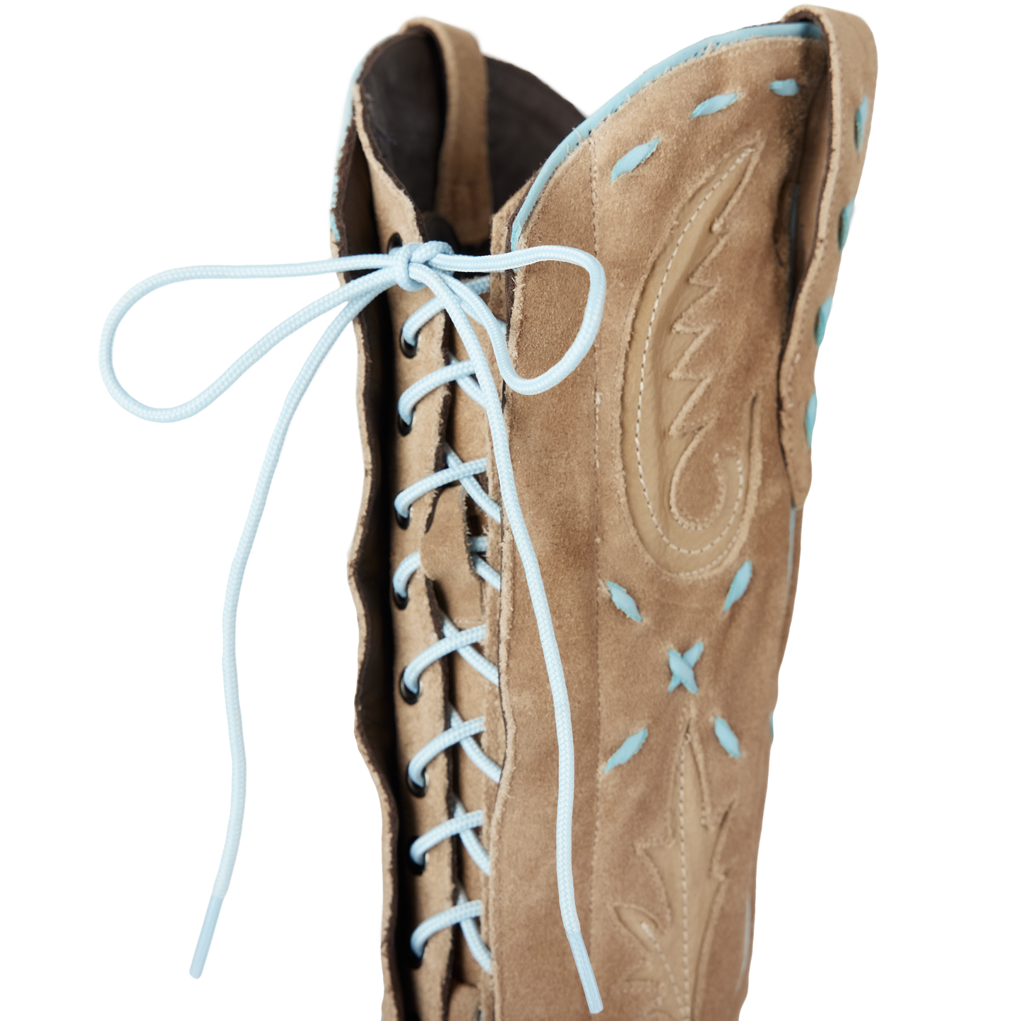 Reverie Knee High Corset - Latte Suede and Powder Blue