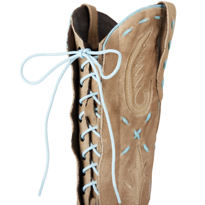 Reverie Knee High Corset - Latte Suede and Powder Blue