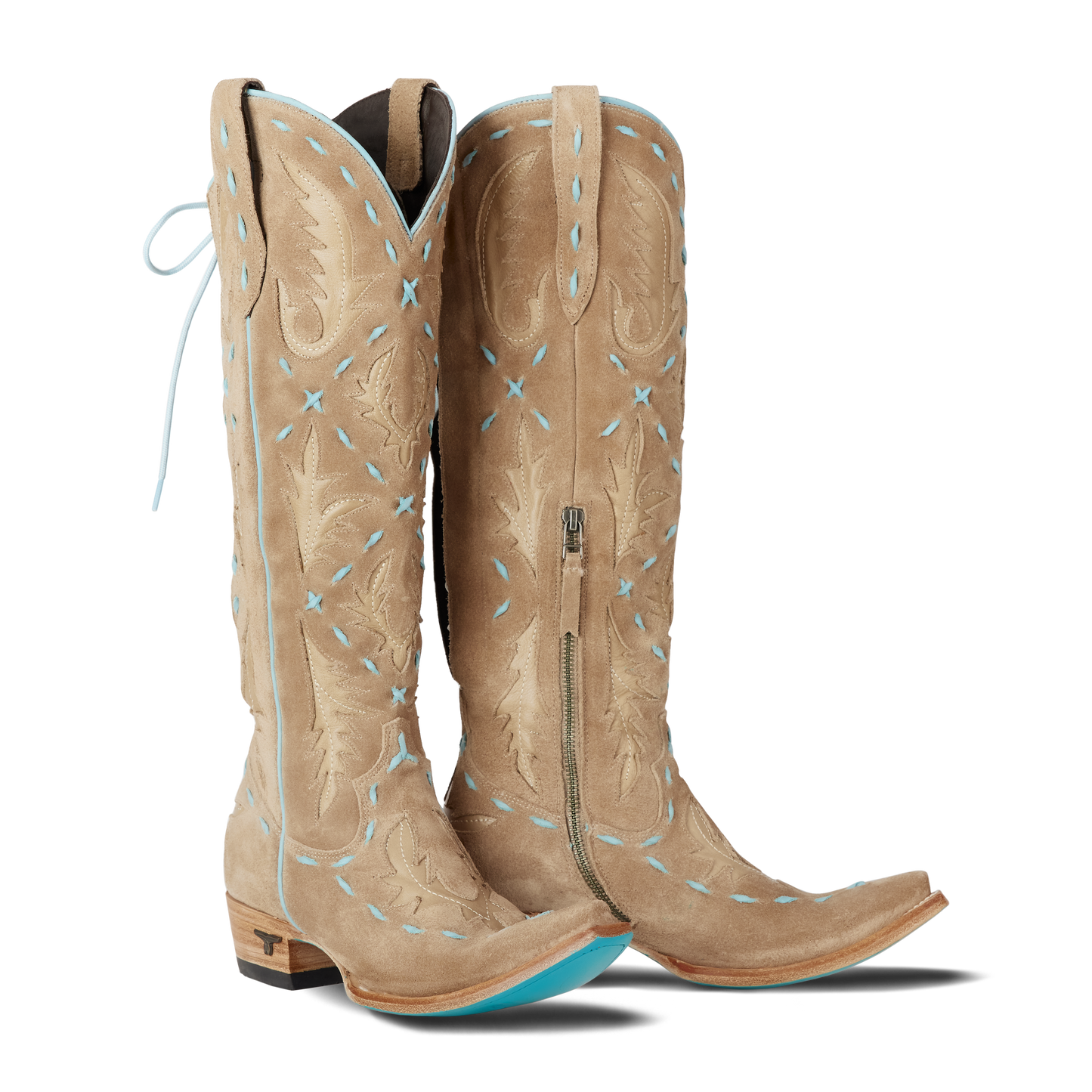 Reverie Knee High Corset - Latte Suede and Powder Blue