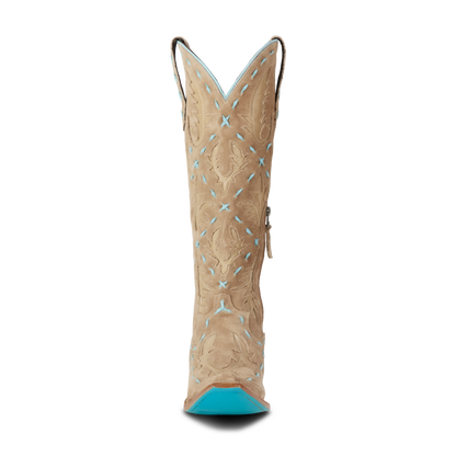 Reverie Knee High Corset - Latte Suede and Powder Blue