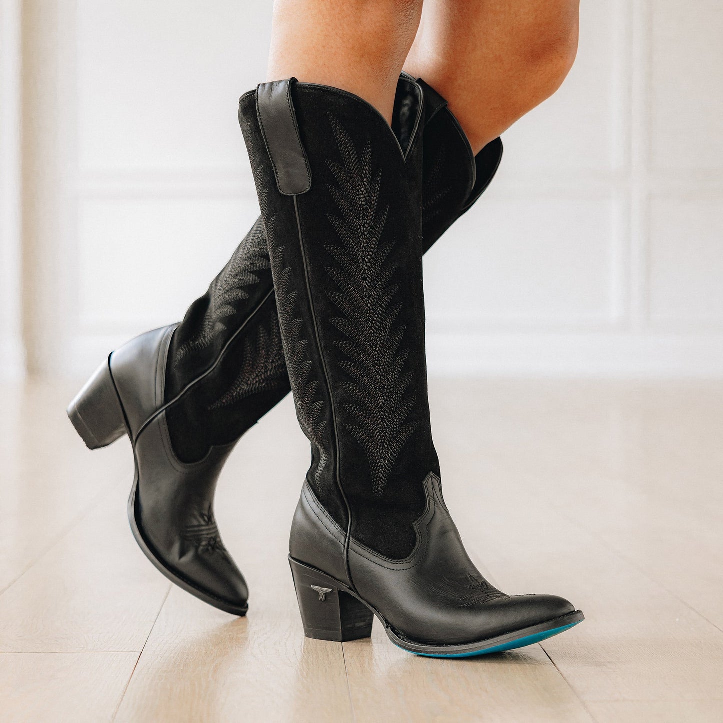 Jentry Knee High Boot - Jet Black & Soft Black Suede