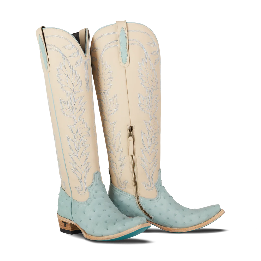 Lane Sandaga Knee High Boots in Powder Blue Ostrich
