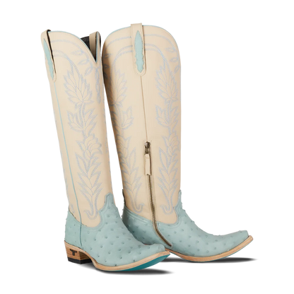 Lane Sandaga Knee High Boots in Powder Blue Ostrich