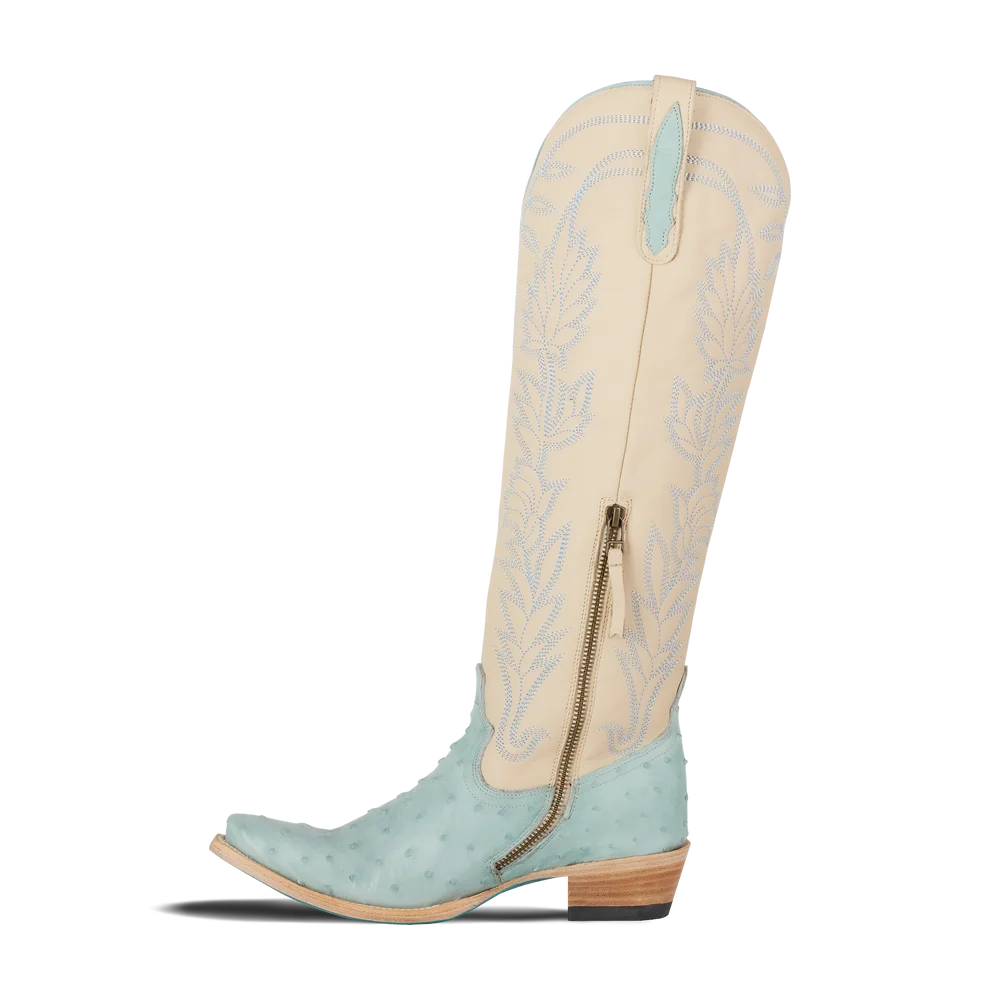 Lane Sandaga Knee High Boots in Powder Blue Ostrich